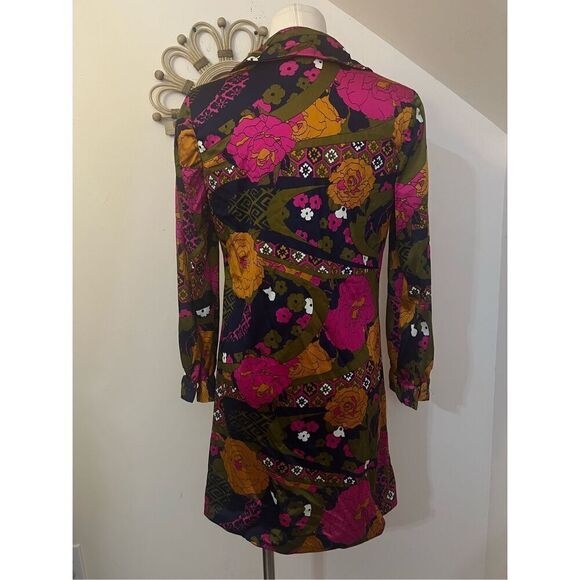 Vintage 70s Act 1 Groovy Flower Power Psychedelic Mini Dress M - Picture 2 of 7
